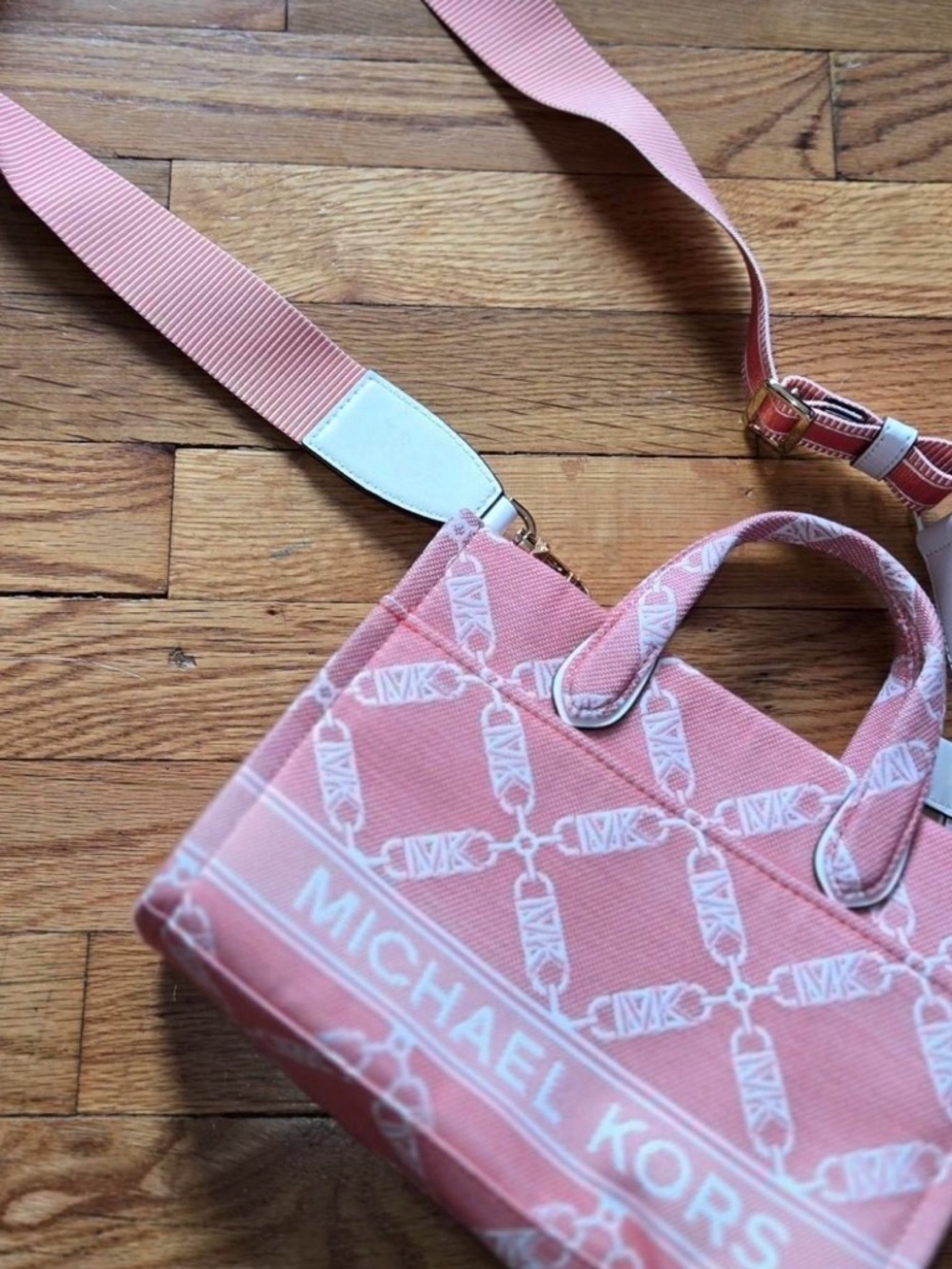 Michael Kors Pink Logo Canvas Tote with Adjustable Strap